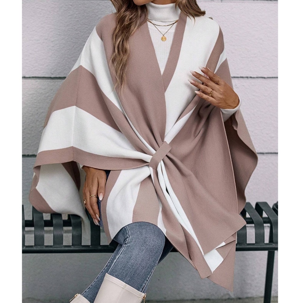 Luxe Color Block Loose Fit Shawl Wrap Cardigan